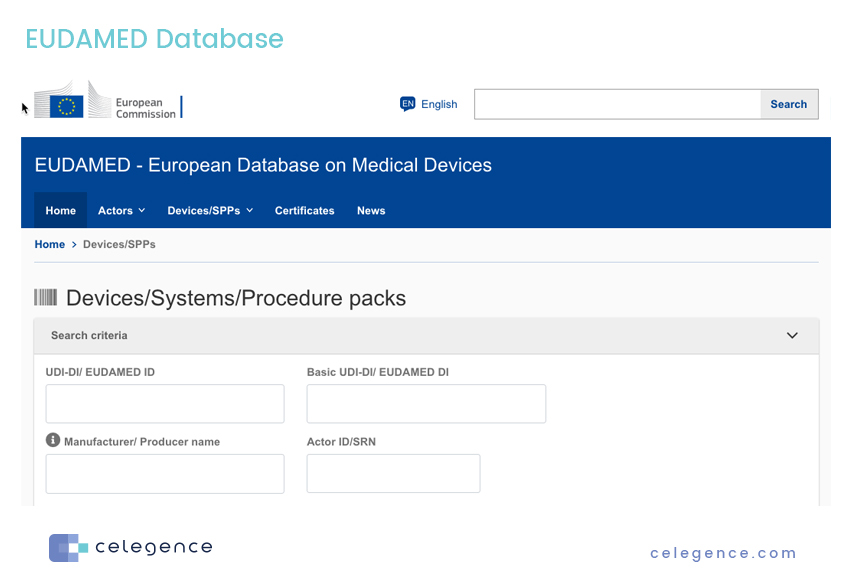 EUDAMED Database - UDI Medical Device EU USA - Celegence