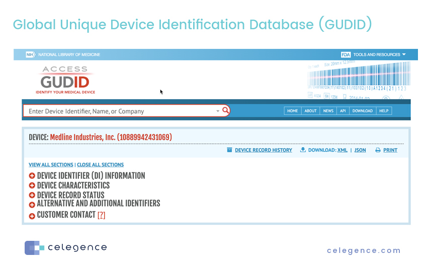 Global Unique Device Identification Database - UDI Medical Device EU USA - Celegence